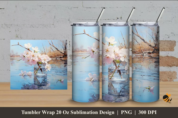Winter Glass Flower Tumbler Wrap Sublimation Design 4