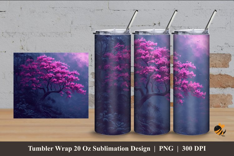 Flowering Tree Tumbler Wrap Sublimation Design 4