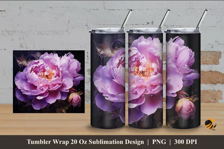 Peony Flower Tumbler Wrap Sublimation Design 4