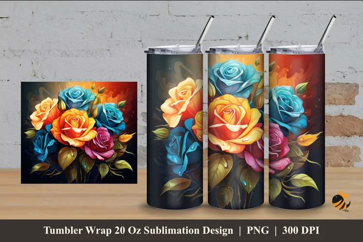 Rose And Dew Tumbler Wrap Sublimation Design 4