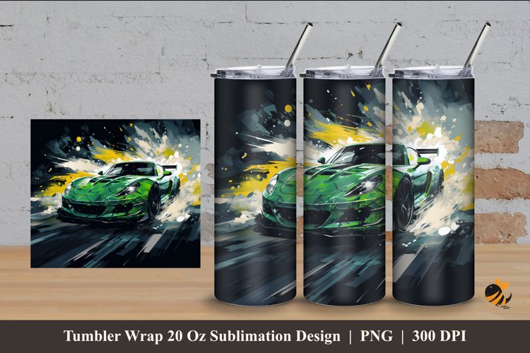 Green Car Tumbler Wrap Sublimation Design 4 example image 1