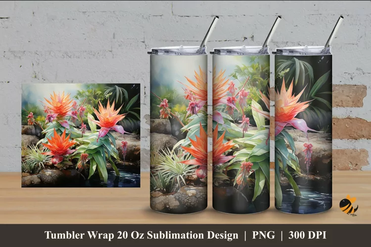 Aquatic Plants Tumbler Wrap Sublimation Design 4