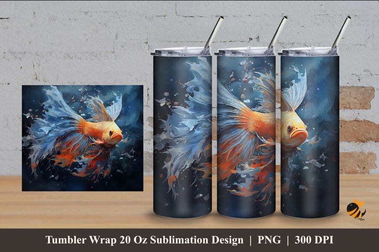Realistic Betta Tumbler Wrap Sublimation Design 4 example image 1