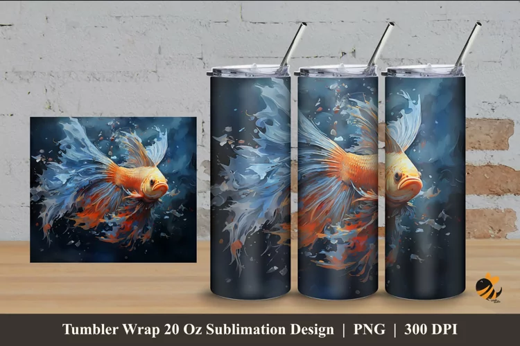 Realistic Betta Tumbler Wrap Sublimation Design 4