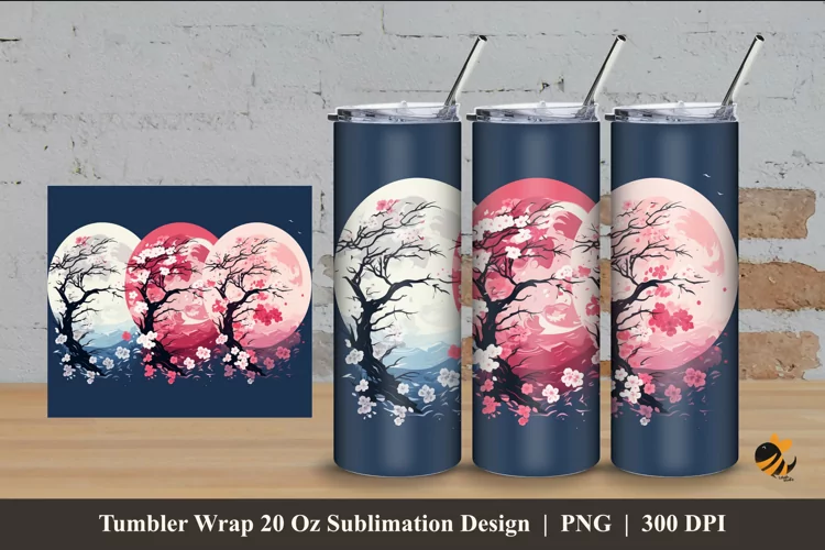 Sakura Branch Tumbler Wrap Sublimation Design 4