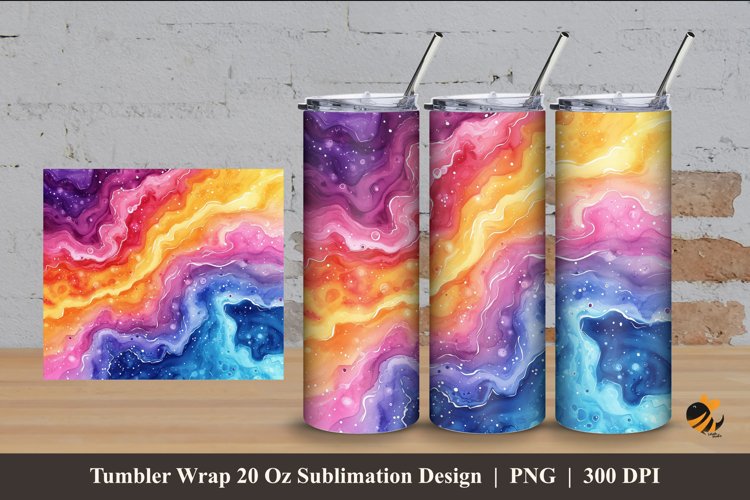 Watercolor liquid Tumbler Wrap Sublimation Design 4 example image 1