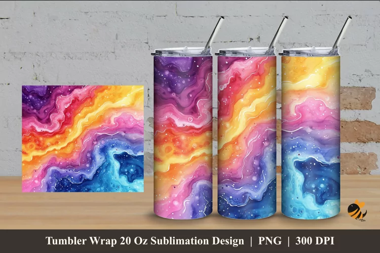 Watercolor liquid Tumbler Wrap Sublimation Design 4