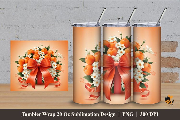 Bouquet Orange And Flower Tumbler Wrap Sublimation Design 4 example image 1