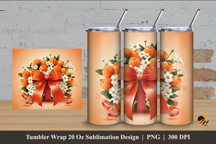 Bouquet Orange And Flower Tumbler Wrap Sublimation Design 4