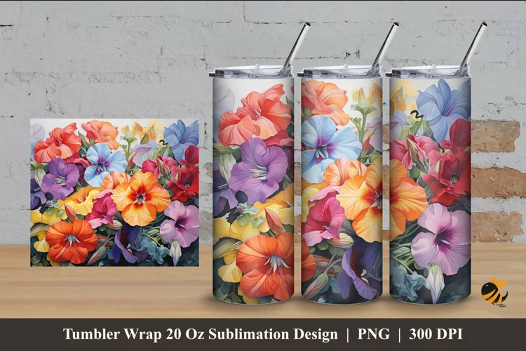 Calibrachoa Flower Tumbler Wrap Sublimation Design 4