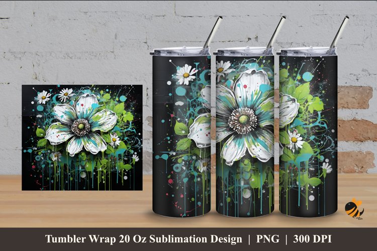 Painting Floral Tumbler Wrap Sublimation Design 4