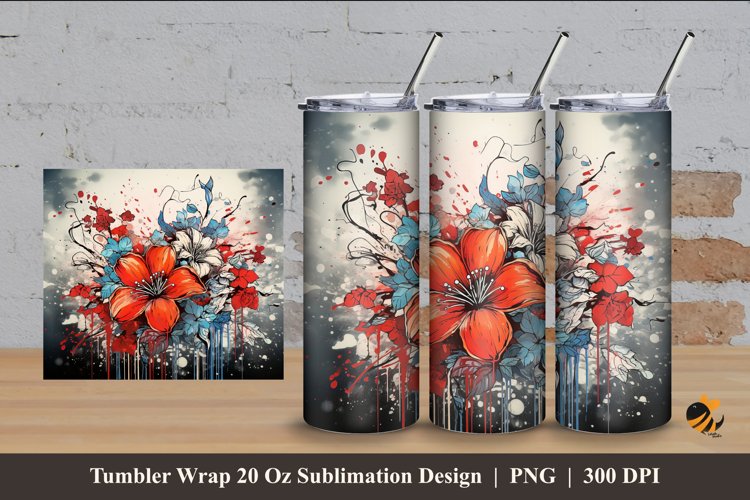 Grafitti Flower Tumbler Wrap Sublimation Design 4 example image 1