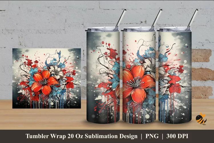 Grafitti Flower Tumbler Wrap Sublimation Design 4