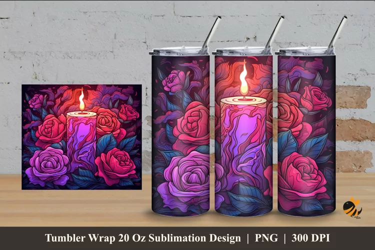 Candle Rose Tumbler Wrap Sublimation Design 4