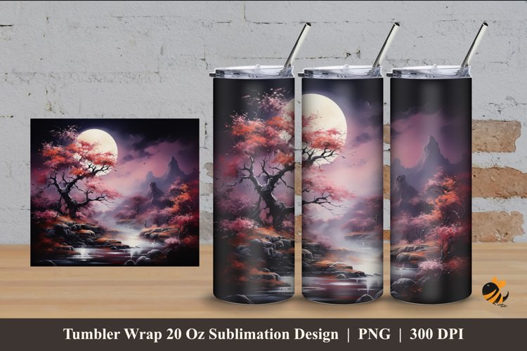 Moonlit Night Tumbler Wrap Sublimation Design 4 example image 1
