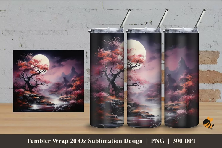 Moonlit Night Tumbler Wrap Sublimation Design 4