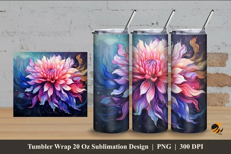 Painting Dahlia Tumbler Wrap Sublimation Design 4