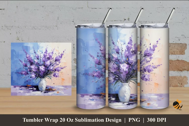 Painting Lavender flower Tumbler Wrap Sublimation Design 4