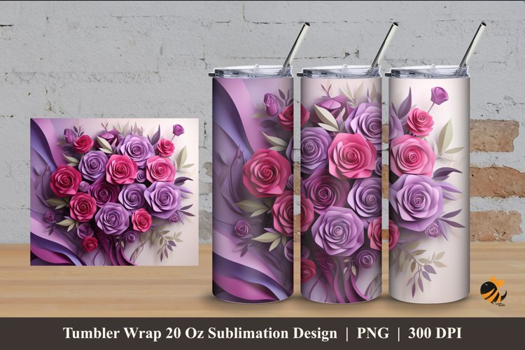 Pretty Rose Tumbler Wrap Sublimation Design 4
