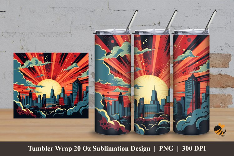 Retro Comic City Tumbler Wrap Sublimation Design 4