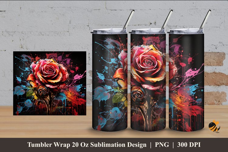 Airbrush Rose Tumbler Wrap Sublimation Design 4 example image 1