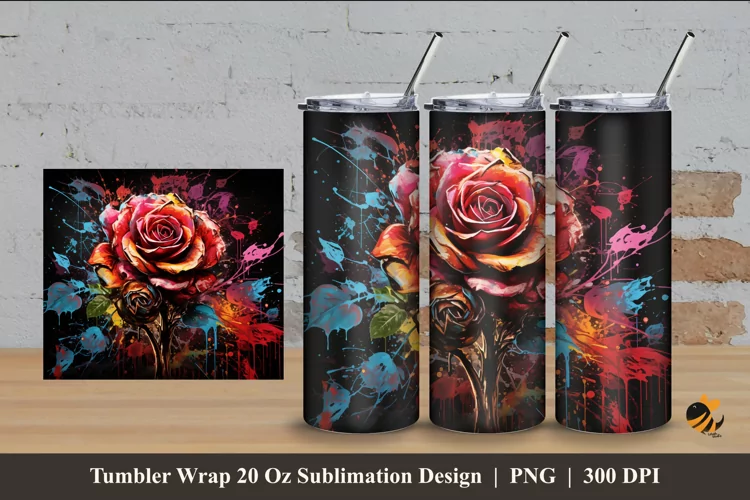 Airbrush Rose Tumbler Wrap Sublimation Design 4