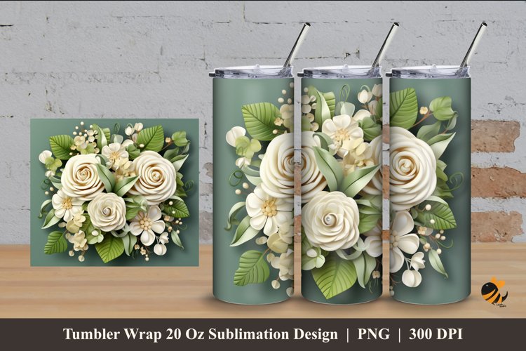 Blooming Rose Tumbler Wrap Sublimation Design 4 example image 1