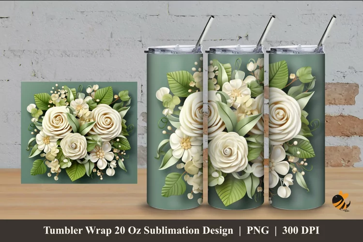 Blooming Rose Tumbler Wrap Sublimation Design 4
