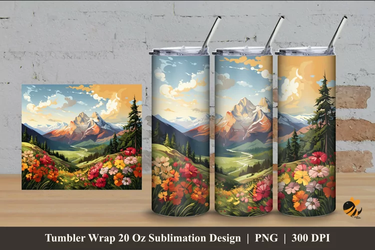Flower Landscape Tumbler Wrap Sublimation Design 4