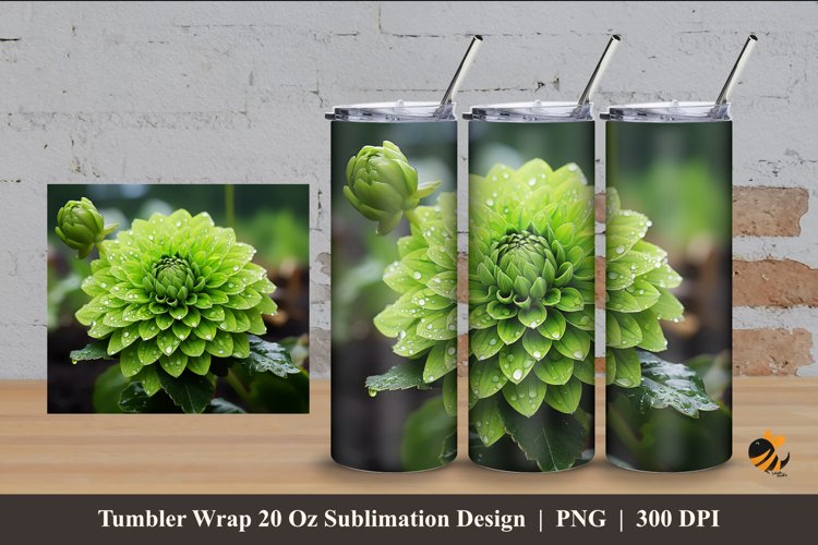 Green Flower Tumbler Wrap Sublimation Design 4