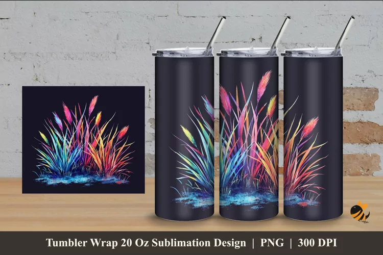 Colorful Grass Tumbler Wrap Sublimation Design 4
