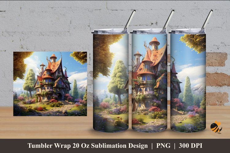 Fantasy House Tumbler Wrap Sublimation Design 4 example image 1
