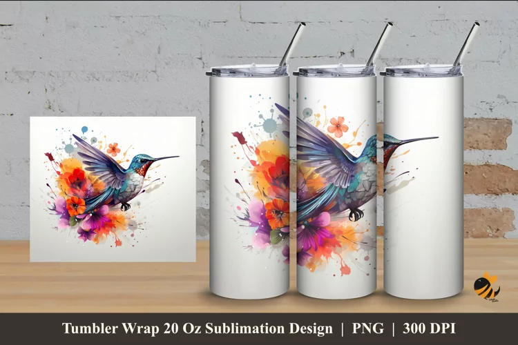 Hummingbird Flying Tumbler Wrap Sublimation Design 4