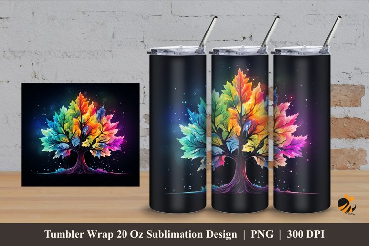 Colorful Maple Tree Tumbler Wrap Sublimation Design 4