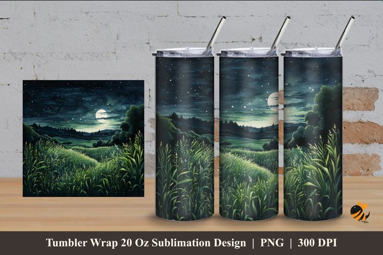 Field At Night Tumbler Wrap Sublimation Design 4 example image 1