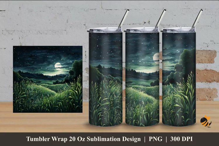 Field At Night Tumbler Wrap Sublimation Design 4