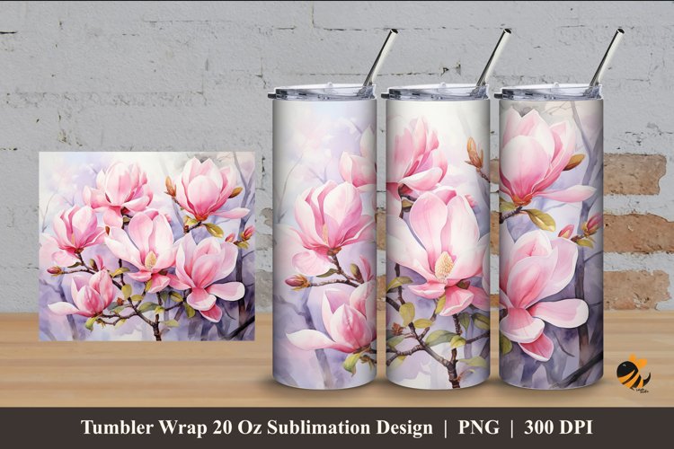 Painting Magnolia Tumbler Wrap Sublimation Design 4