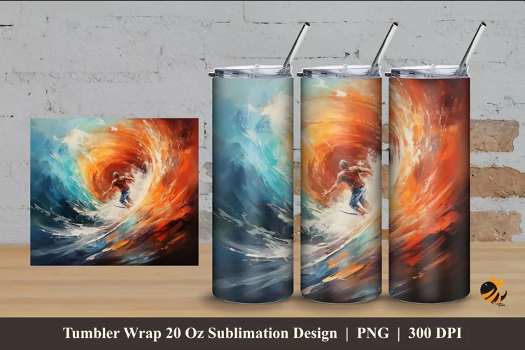Surfing Man Tumbler Wrap Sublimation Design 4