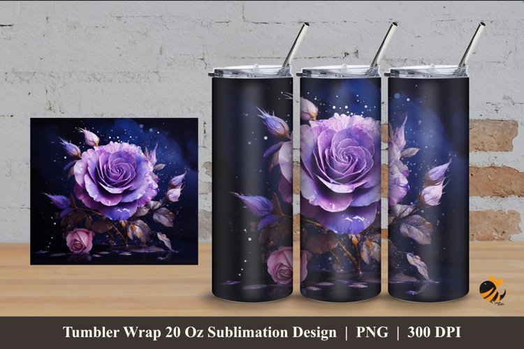 Realistic Purple Rose Tumbler Wrap Sublimation Design 4 example image 1