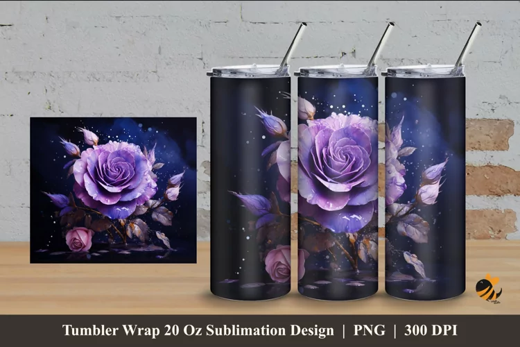 Realistic Purple Rose Tumbler Wrap Sublimation Design 4