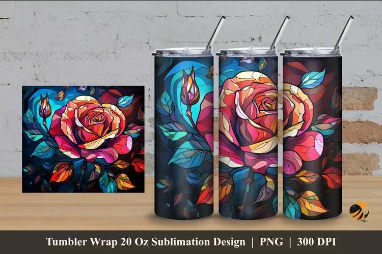 3D Art Rose Tumbler Wrap Sublimation Design 4