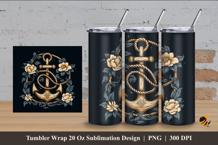 Anchor and Ropes Tumbler Wrap Sublimation Design 4