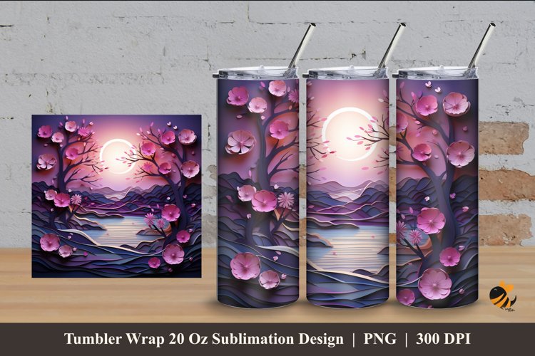 Sakura At Night Tumbler Wrap Sublimation Design 4
