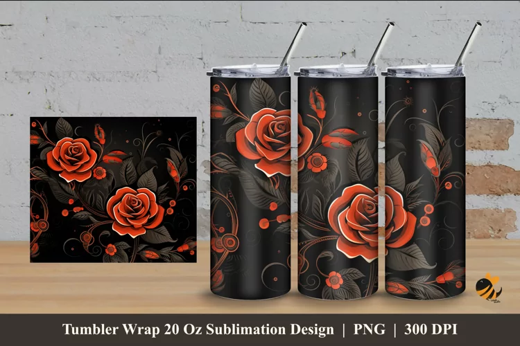 Rose Flowers Tumbler Wrap Sublimation Design 4