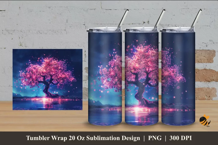 Sakura Tree Tumbler Wrap Sublimation Design 4