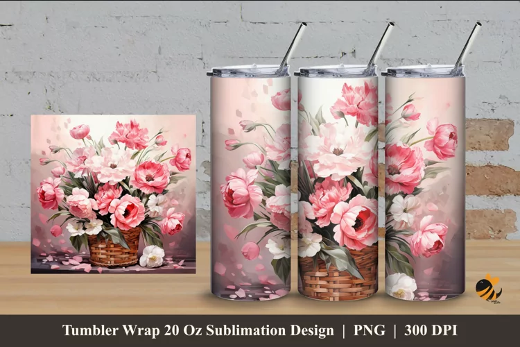 Basket Flower Tumbler Wrap Sublimation Design 4