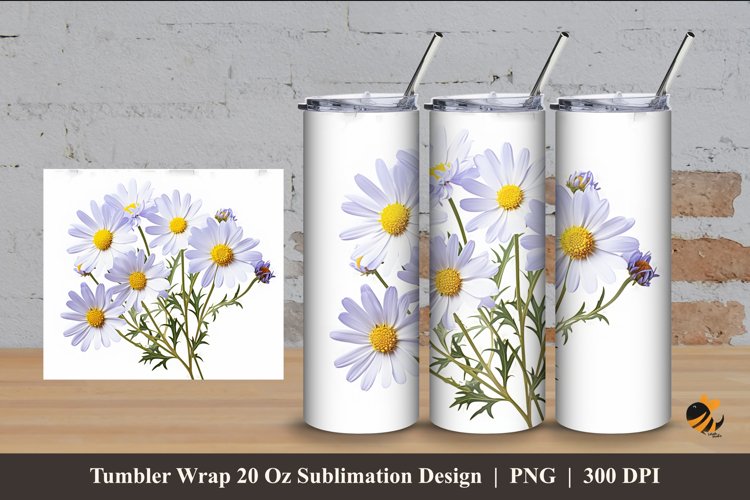 Aster Plant Tumbler Wrap Sublimation Design 4 example image 1