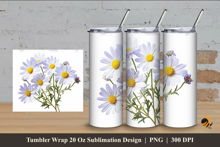 Aster Plant Tumbler Wrap Sublimation Design 4