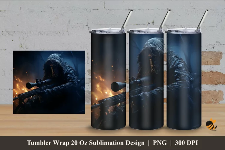 Sniper Tumbler Wrap Sublimation Design 4