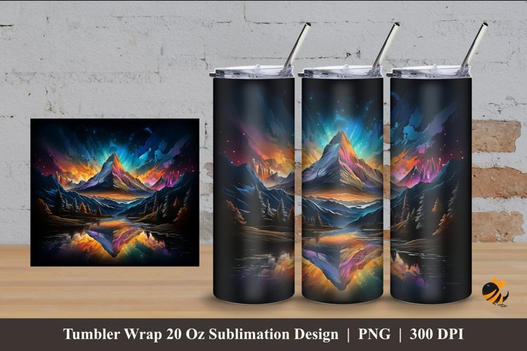 Mountains Sparkling Tumbler Wrap Sublimation Design 4 example image 1